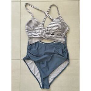 Eomenie Swim One Piece Swimsuit Striped Color Block Cut Out Swimwear